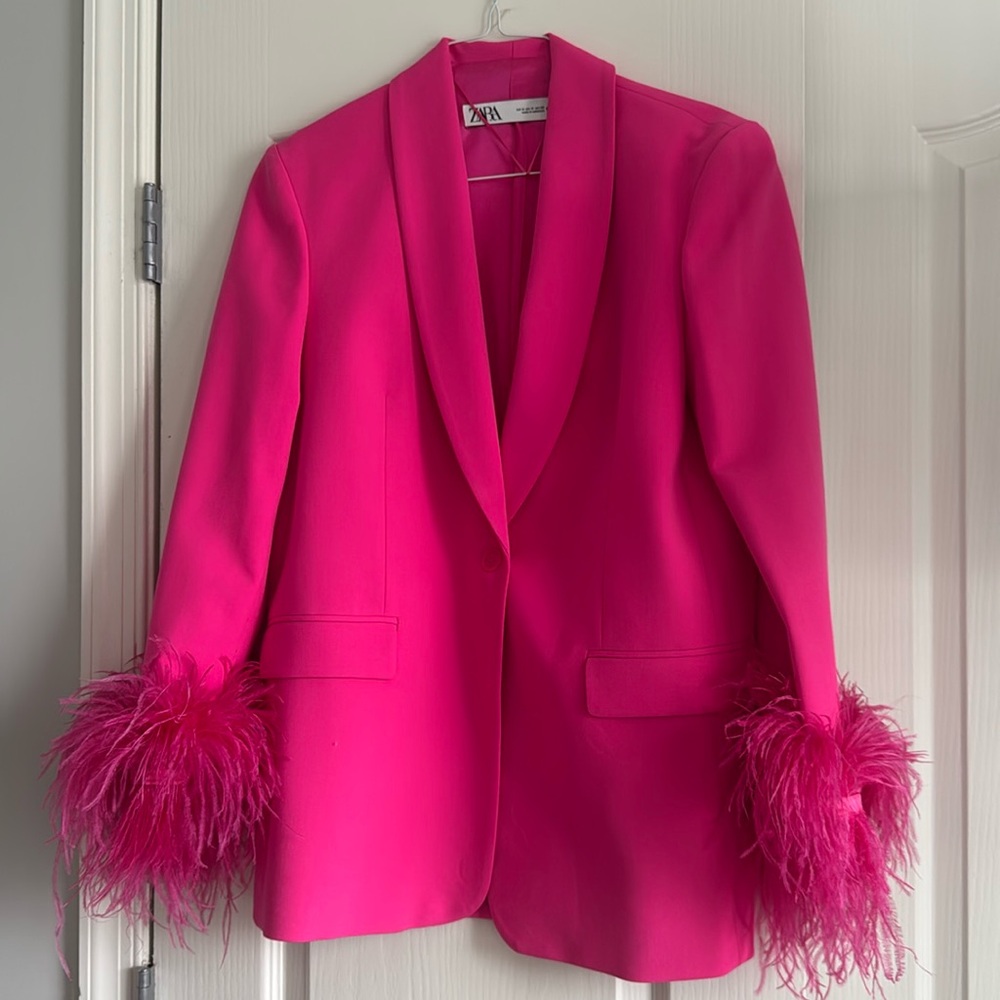 Feather Zara blazer with feather cuffs, gorgeous worn just a few times!!